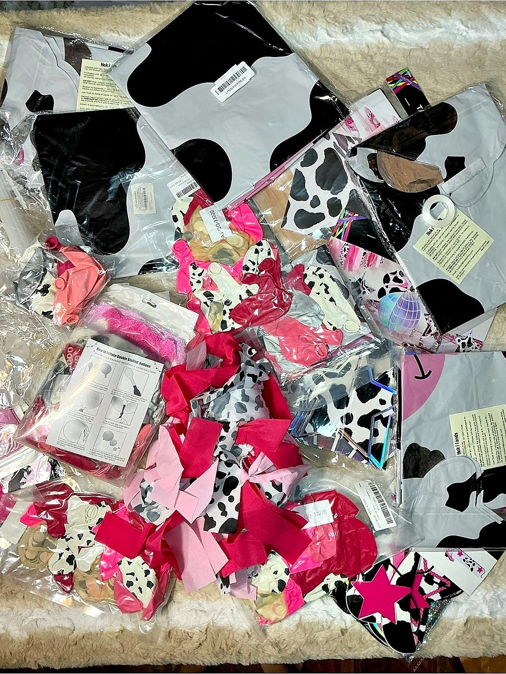 Cowgirl Party Decorations Lot Pink Cow Print Balloons Bows Western Rodeo Decor